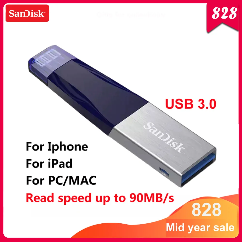 Флэш накопитель Sandisk USB 100% 3 0 флэш 32 ГБ 64 128 карта памяти для iPhone X/8/7/7 Plus/6/6