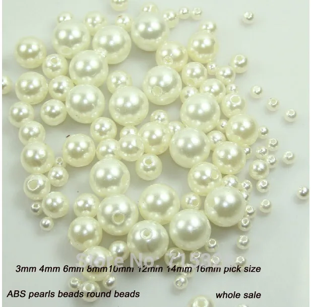 

abs pearls 3/4/6/8/10/12/14/16mm Pearl Imitation Round Loose pearl Beads with hole Pearl white For DIY Jewellry Accessories