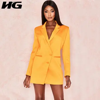 

HG Irregular Blazer Fashion New Women Solid Color Single Button Pocket 2020 Autumn Pocket Full Sleeve Minority Coat ZYQ4252