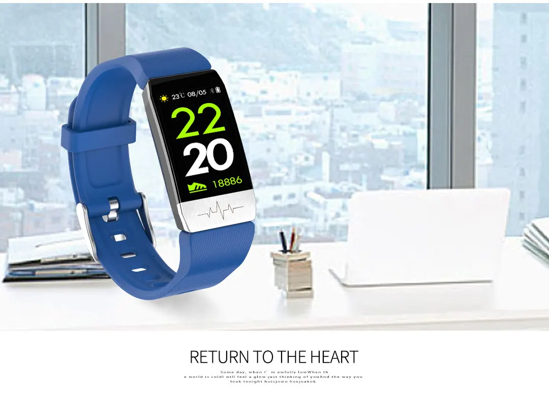 T1S Smart Watch Band With Temperature Measure ECG Heart Rate Blood Pressure Monitor Weather Forecast Drinking Remind Wristband