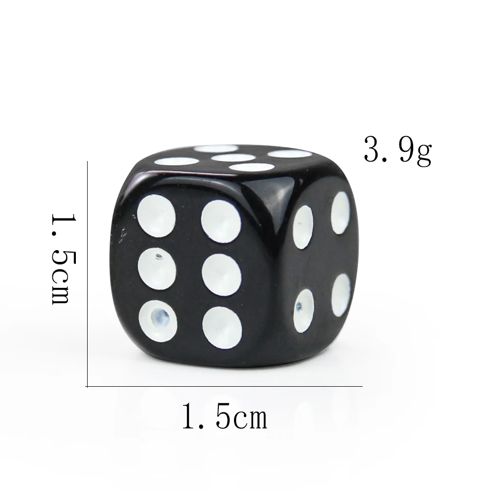 5PCS Acrylic 15mm Black Six Sided Point Dice D6 Playing Games Dice Set Round Corner Drinking Dice for Bar Club Party Board Game