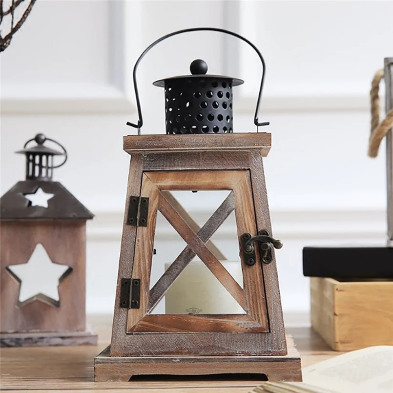 Nordic style home decoration tealight holder wooden candle holder Christmas candlestick retro candlestick lantern family 20N8