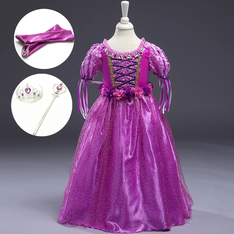 New Cartoon Dress In Girls Birthday Clothes Children Rapunzel Clothing Up Character Princess Halloween Costumes Kids | Детская одежда и