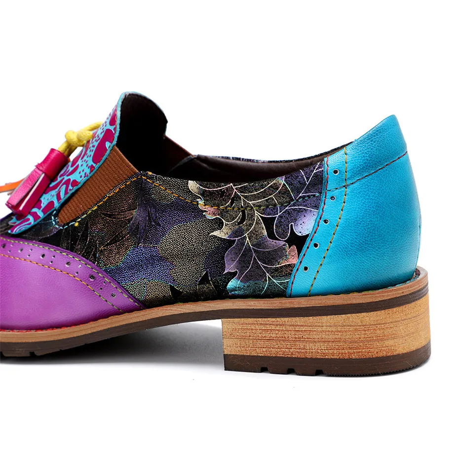 Vintage Genuine Leather Women's Flats Oxfords New Casual Retro Tassels Ladies Loafers Shoes Fashion Slip On Brogues Shoes Woman (15)