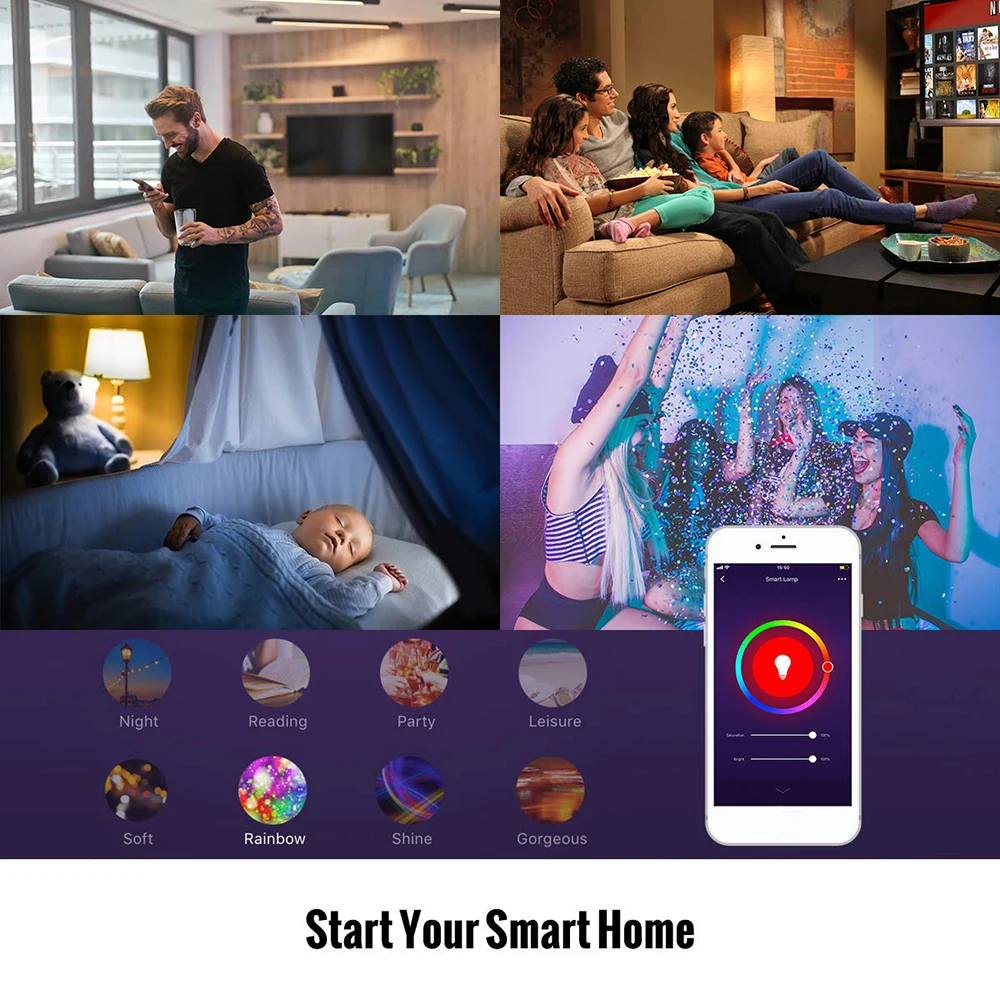 B22 E26 E27 Tuya Wifi Smart LED Bulb 11W Intellegent Lighting Dimmable RGB+W LED Lamp App Control For Amazon Alexa Google Home