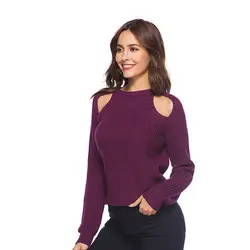 Сексуальный женский свитер, Осенний вязаный пуловер с круглым вырезом, топы, элегантный длинный рукав, однотонный женксие кофты, новая