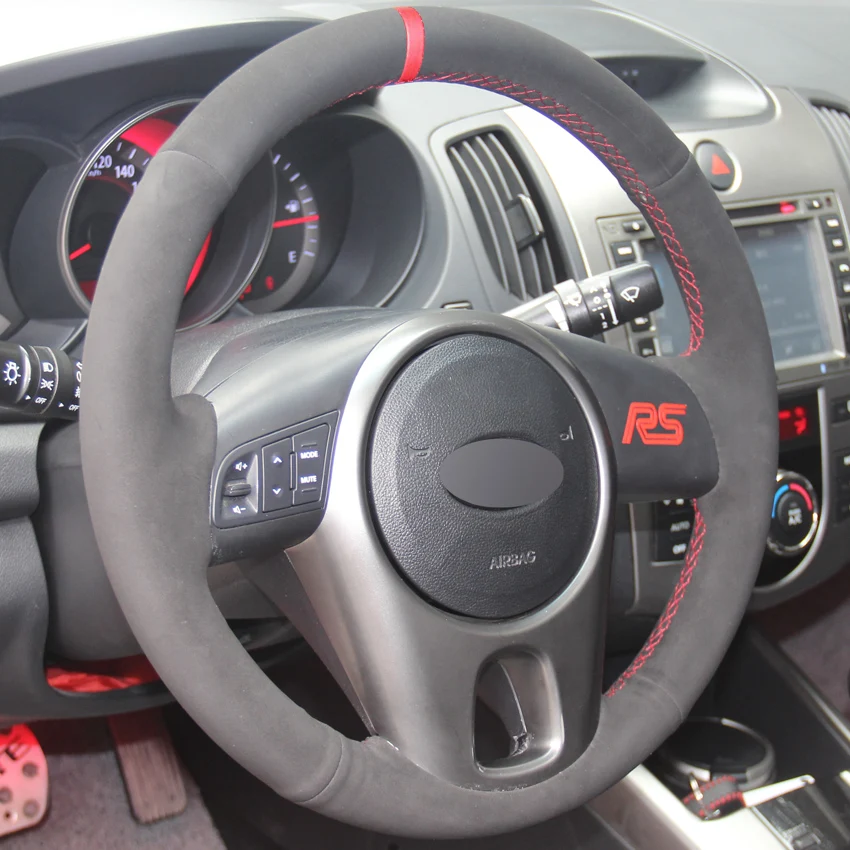Черный замшевый сшитый вручную чехол рулевого колеса автомобиля для Kia Forte Kia Soul Kia Rio 2009-2011