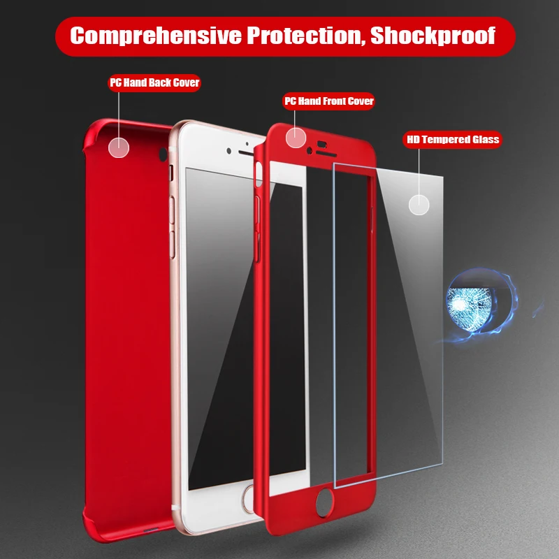 Phone Case 360 Full Cover For iPhone 13 5S 7 8 Plus 11 12 Pro Mini XS Max XR 6 XR SE With Glass