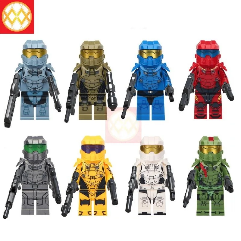 

Halo Warrior With Weapon Action Building Blocks Bricks With Real Metal Weapon Halo Spartan Solider Gift Toys For Children MG0136