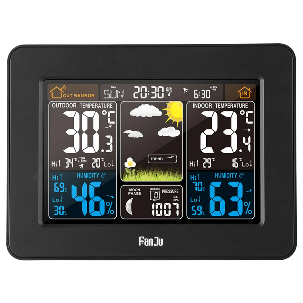 Tanie Wielofunkcyjny budzik temperatura wilgotność prognoza pogody wyświetlacz czujnik barometr LED elektroniczny cyfrowy zegary ścienne