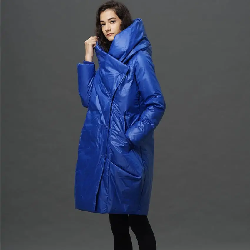 Зимнее Новое поступление, женская модная теплая куртка-пуховик на 90% белом утином пуху, нерегулярные утепленные парки с большим карманом F141 - Цвет: blue