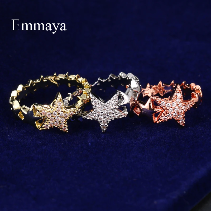 Round Five-pointed Star Cubic Zircon Ring For Women Three Colors Fahsion Dress-up In Party