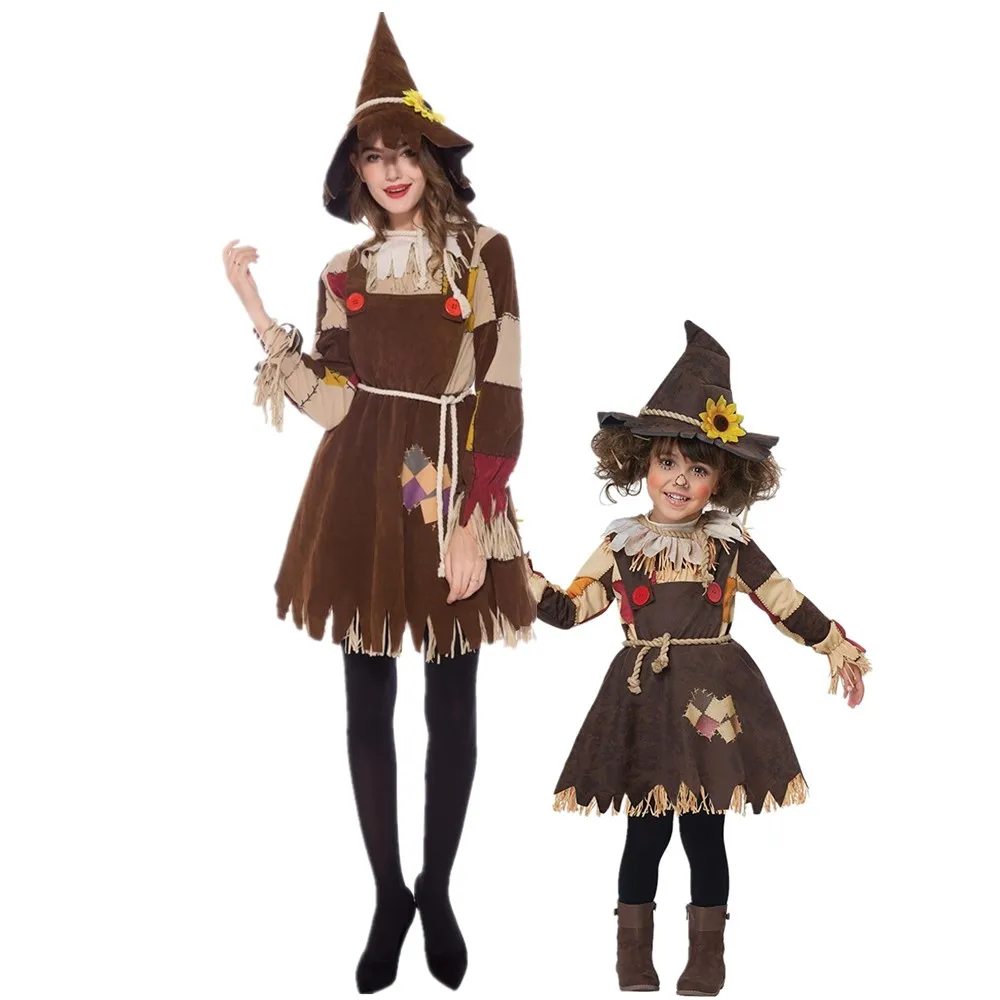 

Halloween The Wizard Of Oz Scarecrow Parent-Child Costume Carnival Party Performance Circus Clown Horror Ghosts Quinn Dress