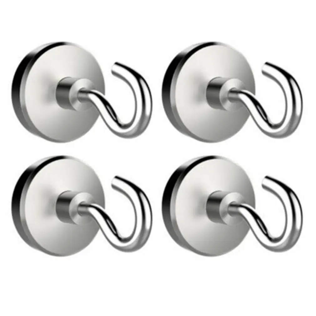 

4pcs Strong Magnetic Hooks Heavy Duty Neodymium Surfaces Not Scratch Wall-mounted Hooks Magnet Useful Hanging Tool