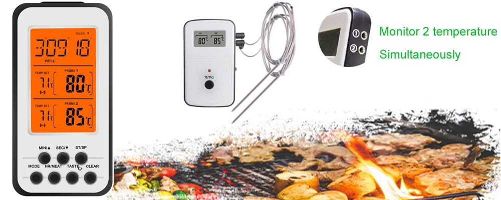 Kitchen Oven Food Cooking Barbecue Grill Roast Termometer Water Milk Temperature Meter Probe Remote Digital Meat BBQ Thermometer