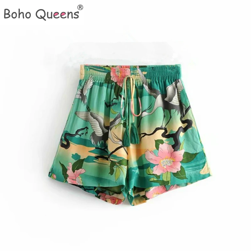 Boho Queens каштановых женские рисунком подъемного крана комплекты одежды с поясом в