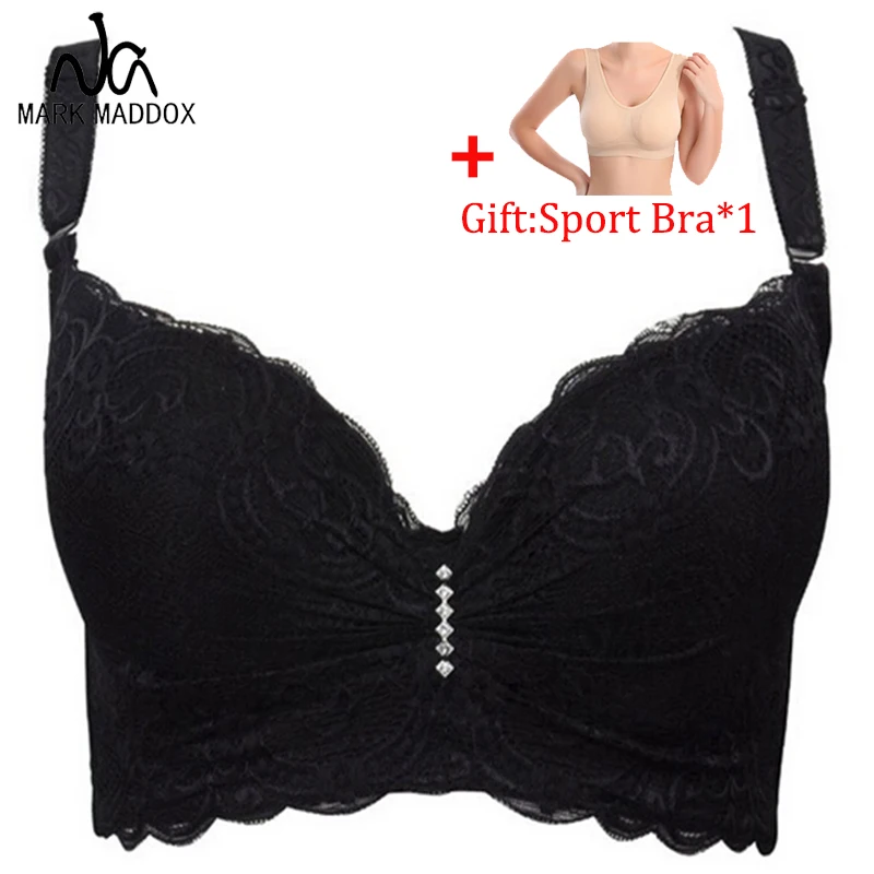 Plus Size Bra Adjustable Push Up Side Gathering Furu Lace Mm Shaping C Large Cup D Large E Cup Underwear Bralette+Gift SportBra