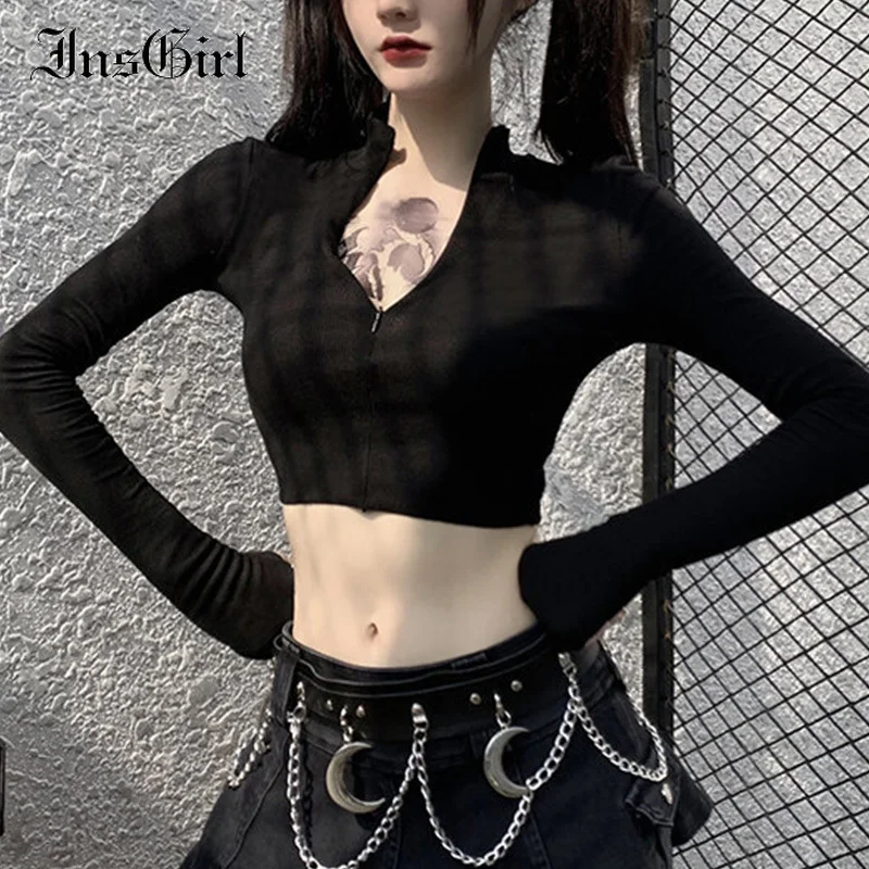 Уличная темная черная Готическая футболка InsGirl в стиле Харадзюку панк Женская