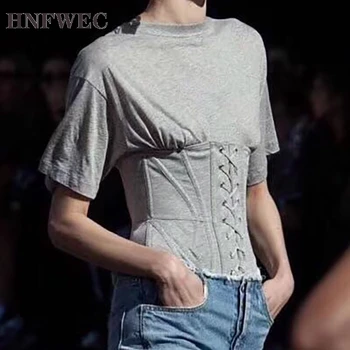

Slim T-Shirt Women O Neck Short Sleeve Cross Bandage Tunic Ruched Tops Female Summer 2020 Casual Fashion Clothing P504