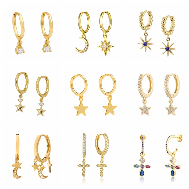 Drop Earrings For Women 925 Silver Cross Star Earring Piercing Jewelry