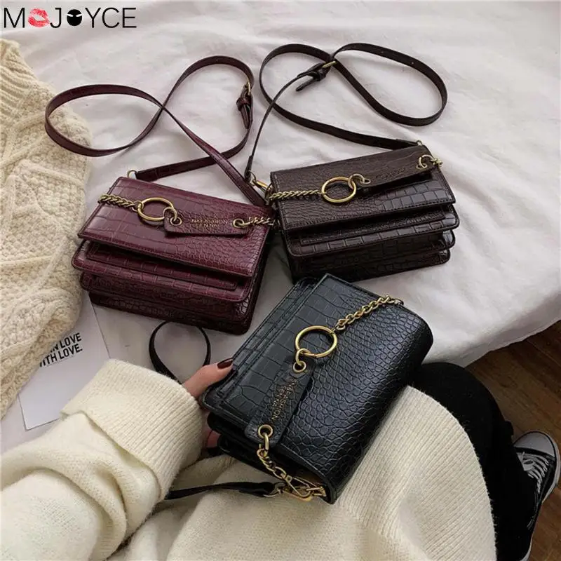 

Bags For Women Vintage Crocodile Leather Crossbody Handbag Women Solid Small Shoulder Bag Ladies PU Handbag
