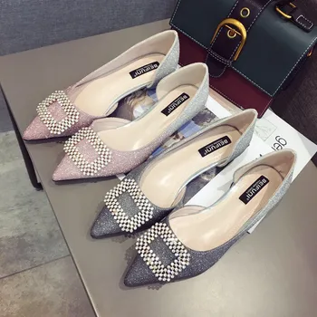

2019 spring and autumn square buckle rhinestone gradient color thick with women's shoes side empty wedding shoes net red fashion