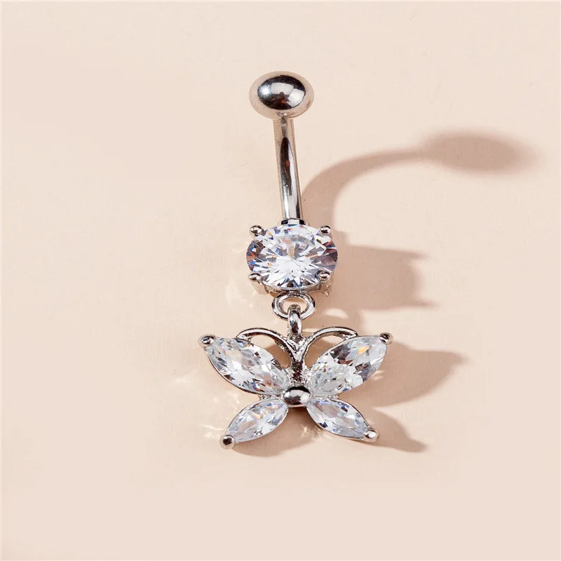 Butterfly Navel Earring Belly Piercing Steel Belly Button Rings Crystal Piercing Navel Heart Style Body Jewelry