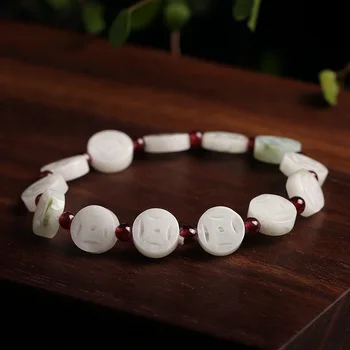 

1pc Natural Jade Emerald Hollow out Bagua 10mm beads Bracelet Adjustable Bangle Jewellery Fashion Accessories DIY Luck Amulet