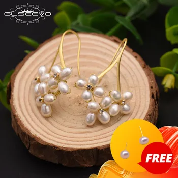 

GLSEEVO Natural Pearl Flower Drop Earrings For Women Wedding Gift Fashion Handmade Trendy Earrings Gifts Fine Jewelry GE0546
