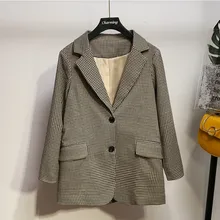 ^#Cheap High quality ladies plaid jacket suit large size XL-5XL Casual loose long sleeve ladies blazer 2019 new autumn office suit ^#Cheap High quality ladies plaid jacket suit large size XL-5XL Casual loose long sleeve ladies blazer 2019 new autumn office suit