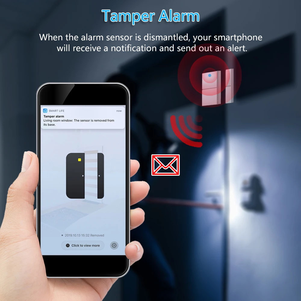 433mhz Tuya WiFi Window&Door Sensor Compatible Alexa&Google Assistant&IFTTT  Remote Open Close Door and Window For Android&IOS