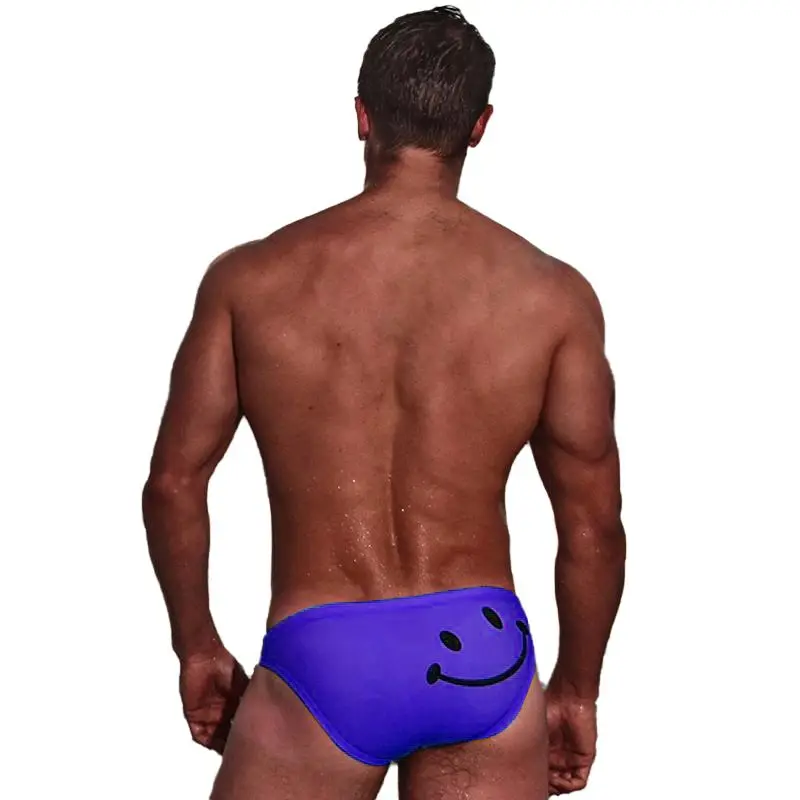 Мужские плавки-трусы с принтом улыбающегося лица, с низкой талией, эластичные хлопковые пляжные шорты, купальный костюм GMT601 - Цвет: Фиолетовый