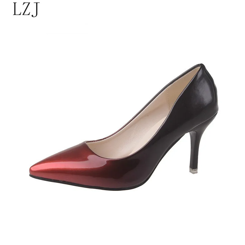 

Gradient Color Patent Leather Women's Shoes 2019 Spring and Summer New Pointed Shallow Mouth Sexy Stiletto Heels Work Shoes 2020