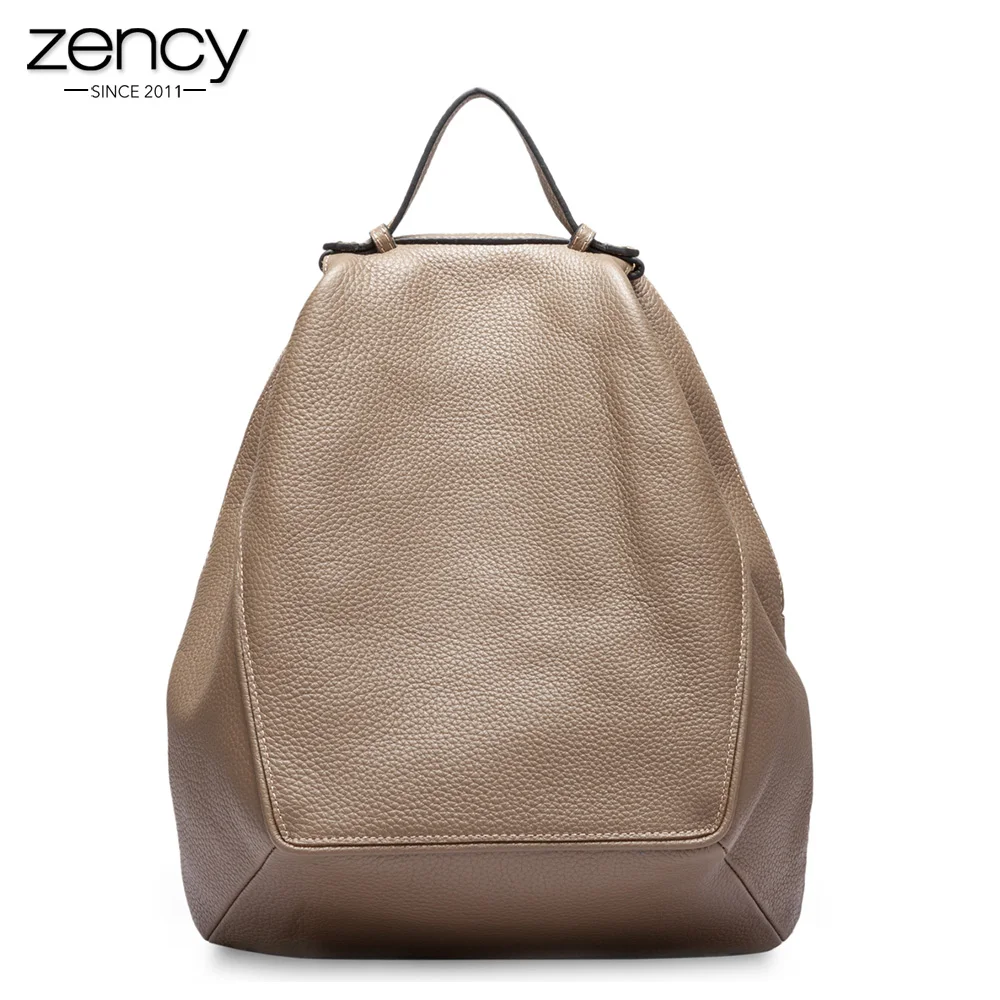 Zency, новая модель, натуральная кожа, женский рюкзак, большие дорожные сумки, неправильный овал, повседневный ранец для девочек, школьный ранец цвета хаки