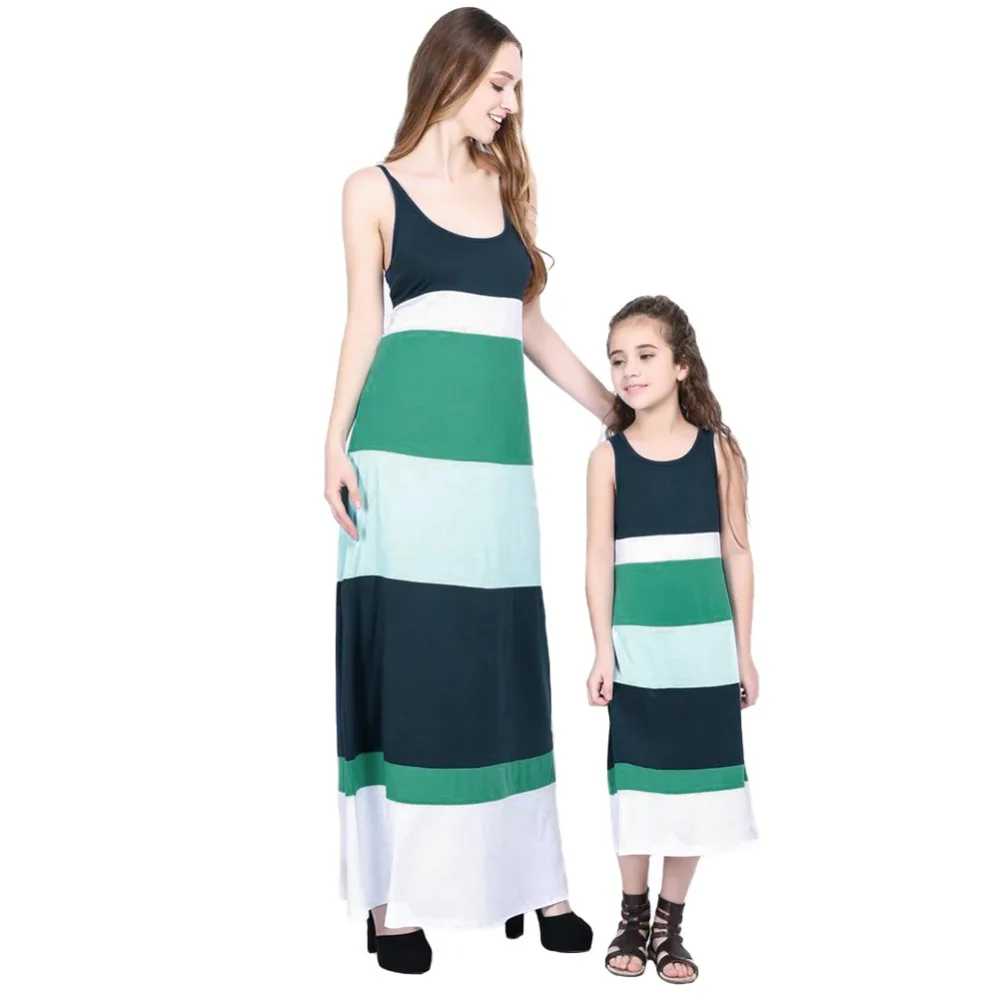 Mother and Daughter Dresses Family Matching Clothes Striped Long Dress Fashion Mother Daughter Matching Clothes for Photo Shoot