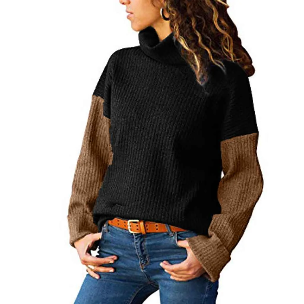 Jaycosin Модный повседневный женский свитер с длинным рукавом, свободный цвет, вязаный свитер с высоким воротом, стильный удобный элегантный облегающий Топ