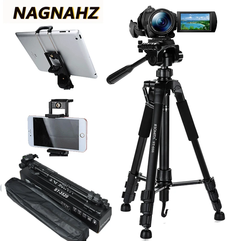 55inch Phone/Camera Tripod Professional Portable Travel Aluminum Tripode with Phone Holder for iPho