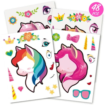 

COOGAM 48 Make A Unicorn Stickers for Girls - Unicorn Sticker Art Craft, Make A Face Sticker Sheet Rainbow Game Activities Gifts