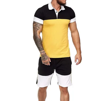 

Mens Short Sets Summer Casual Clothing 2 Piece Set Colorblock Track Suits Male T Shirt+Shorts Cotton Men Tracksuits