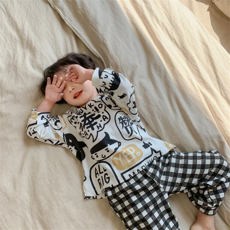 New Boys Pajamas Suits Tops+ Pants 2Pcs/Sets 2022 Spring Autumn Cotton Nightwear Homewear Sleepwear Children Clothing