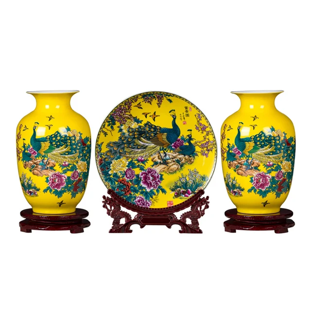 Jingdezhen Ceramics Modern Simple Peacock Vase Three Piece Set Of Vase Decorations Home Living Room Crafts 2