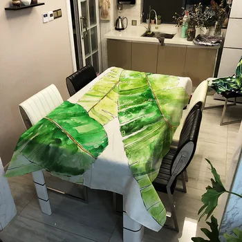 

Polyester Rectangular Tablecloth Waterproof Thickened Table Cloth Green Plant Printed Table Cover Balcony Coffee Table Cloths