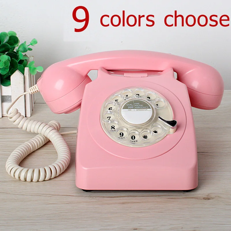 US $59.00 Revolve Dial Vintage Pink Begie Black Landline Telephone Plastic Home Office Retro Wire Landline Fixed Phone Europe Style