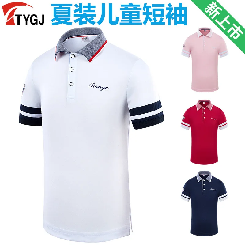 TTYGJ Children's Golf Short-sleeved T-shirt Boys and Girls POLO Shirt Sports Jersey