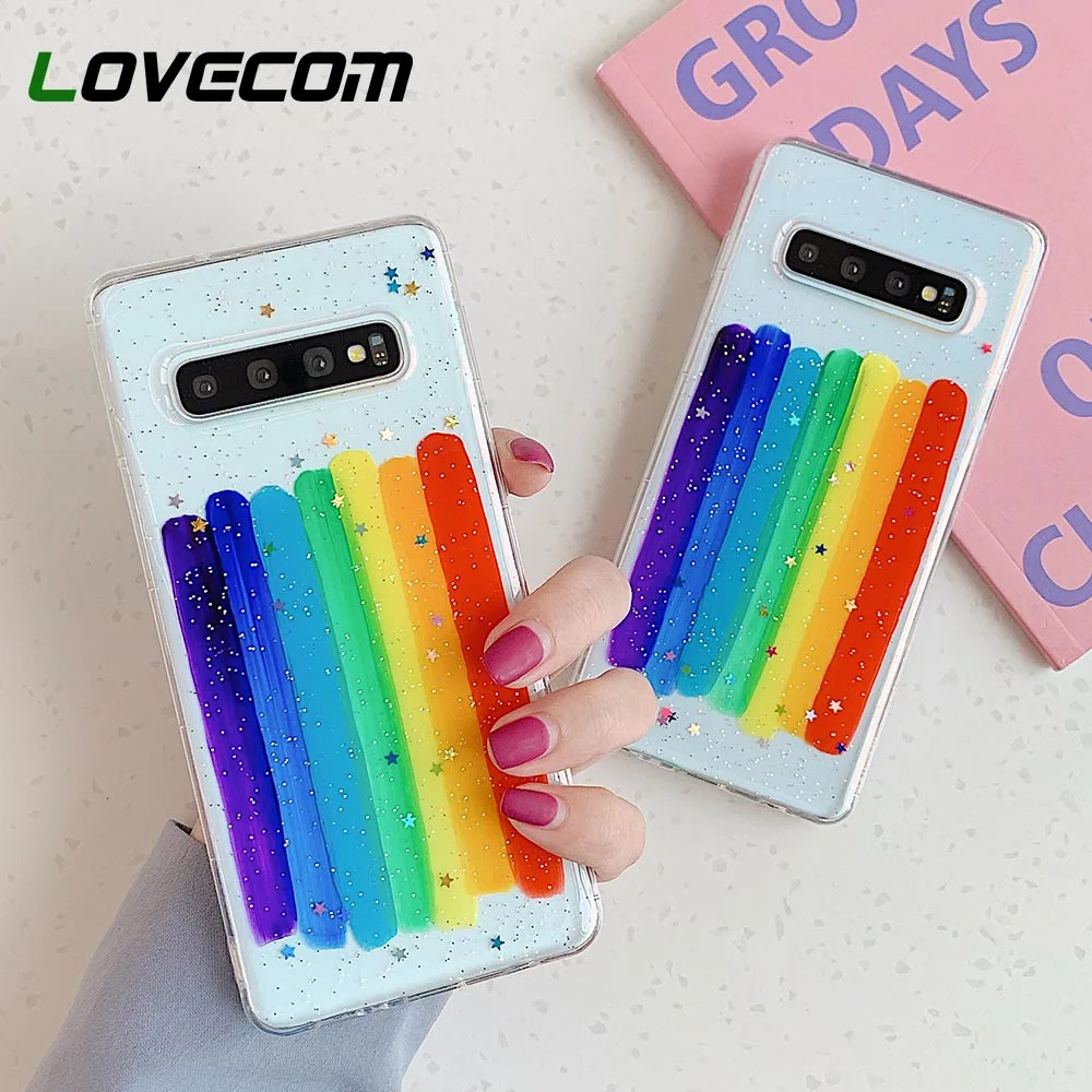 Милый Радужный чехол LOVECOM с блестками для Samsung S10e S10 S9 S8 Plus Note 10 Pro прозрачная