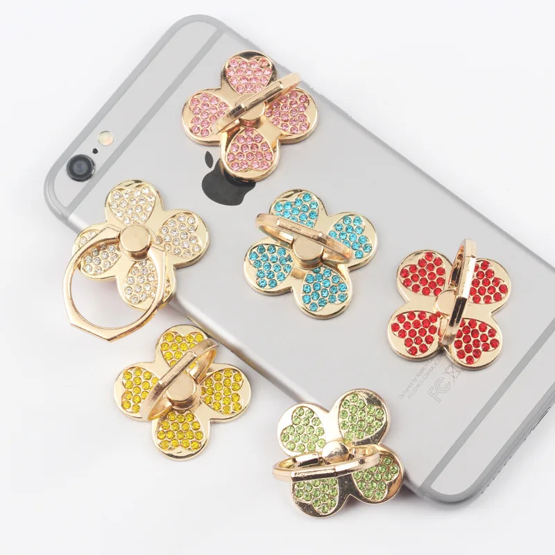

Clover Mobile Phone Ring Support Metal Diamond Set Fastened Ring Factory Direct 360-Degree Spinning Sticky Support