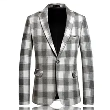 Mens Designer Plaid Printed Blazers Casual Mens Lapel Neck Outerwear Winter Male Coat with Single Breasted