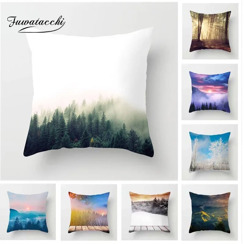 

Fuwatacchi Forest Snow Scene Trees Cushion Cover Scenic Pillows Cover for Home Sofa Chair Decorative Square Pillowcases 45*45 Cm
