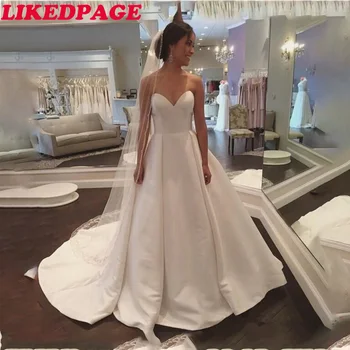 

LIKEDPAGENew CharmingSweetheart Neck A-line Wedding Dresses Court Train Lace Up Back Satin Bridal Wedding Gowns Vestido De Novia