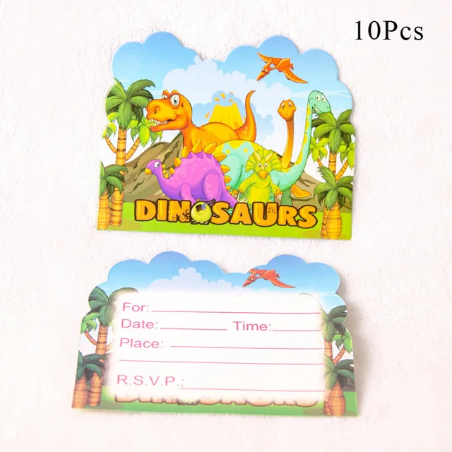 Volcano Dinosaur Theme Party Decoration Disposable Tableware Paper Cup Plate Box Banner Baby Shower Kids Birthday Party Supplies - Цвет: Inviting card 10pcs